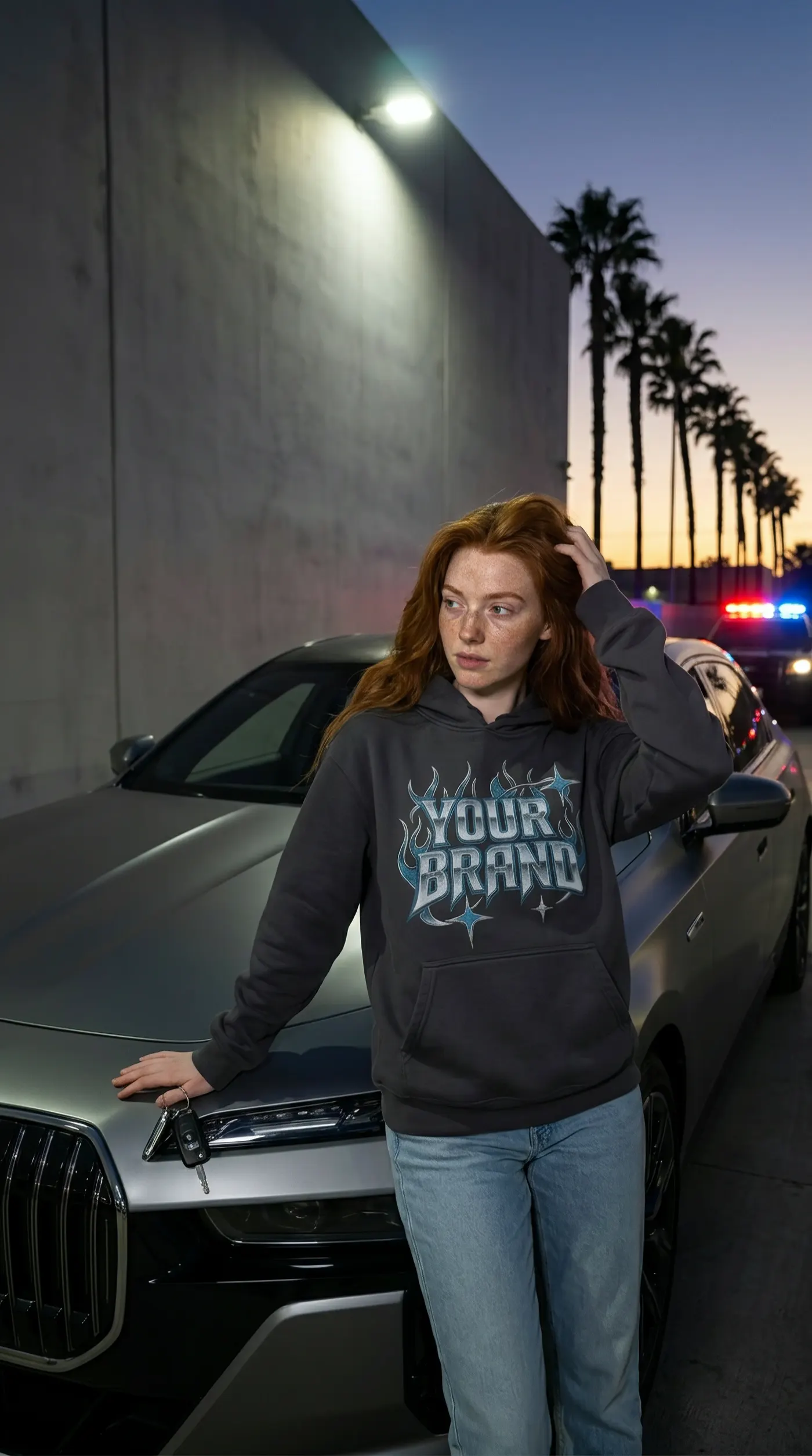 Virtual brand ambassador wearing custom product — generative AI campaign