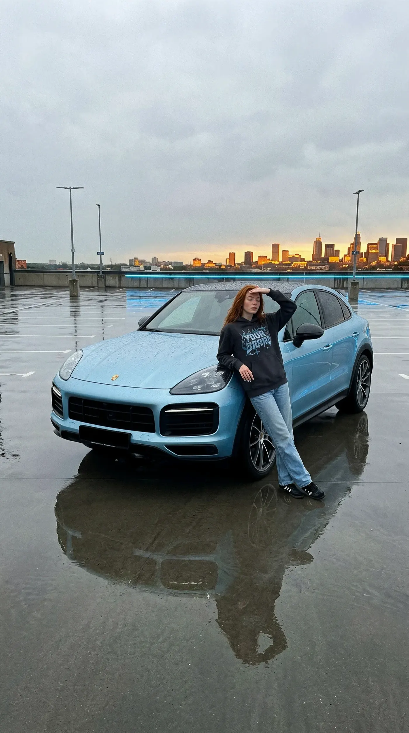 Digital influencer in branded outfit — AI-generated commercial photography