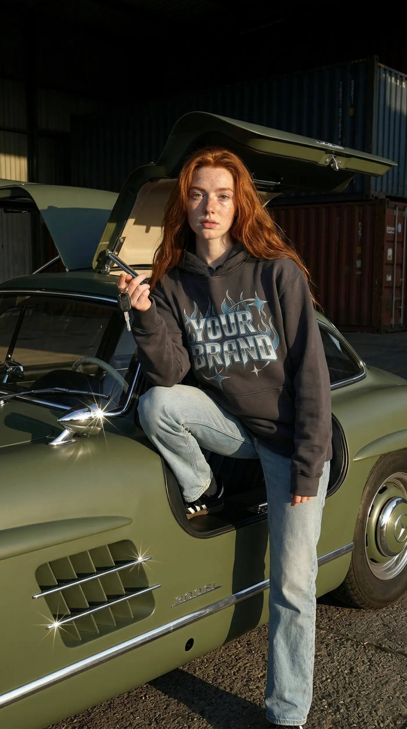 Custom AI model showcasing product line — DIP STUDIO campaign image