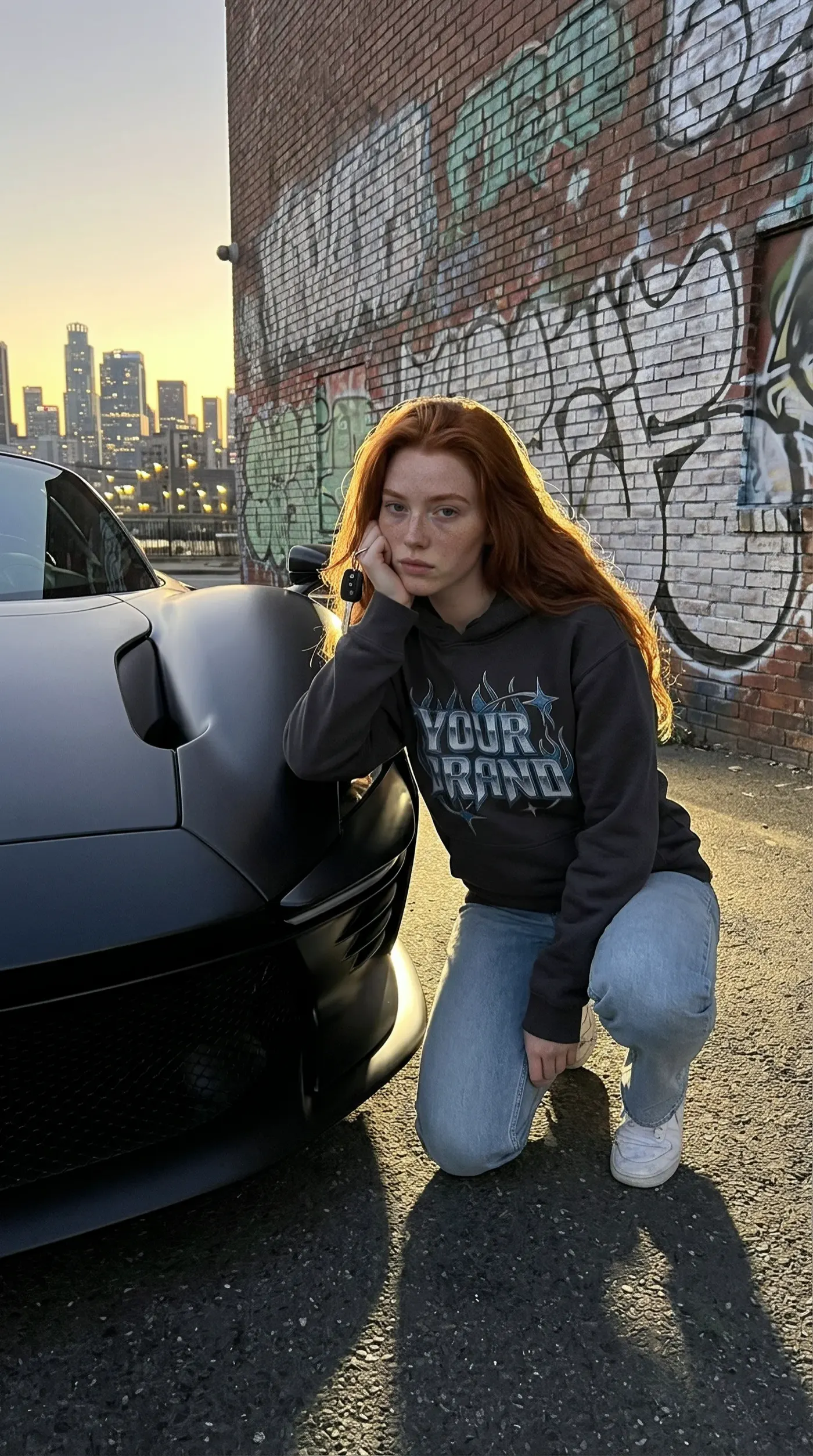 Custom-trained AI ambassador campaign shot — DIP STUDIO production